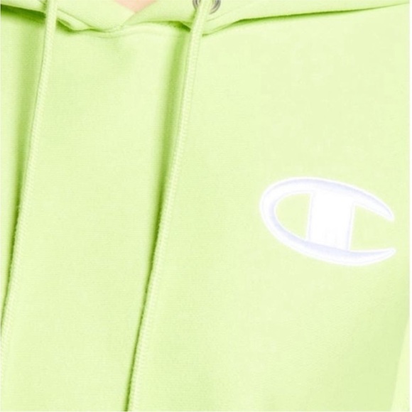 Champion Lime Neon Green Reverse Weave Cropped fleece Hoodie Heavyweight Small - Picture 4 of 16